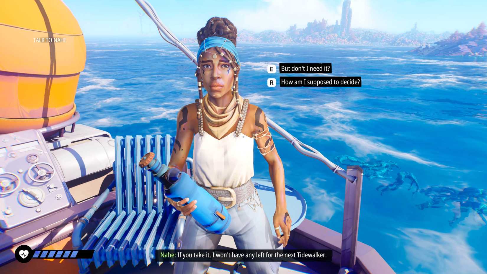 Nahe offers ozen to the Tidewalker in Tides of Tomorrow.