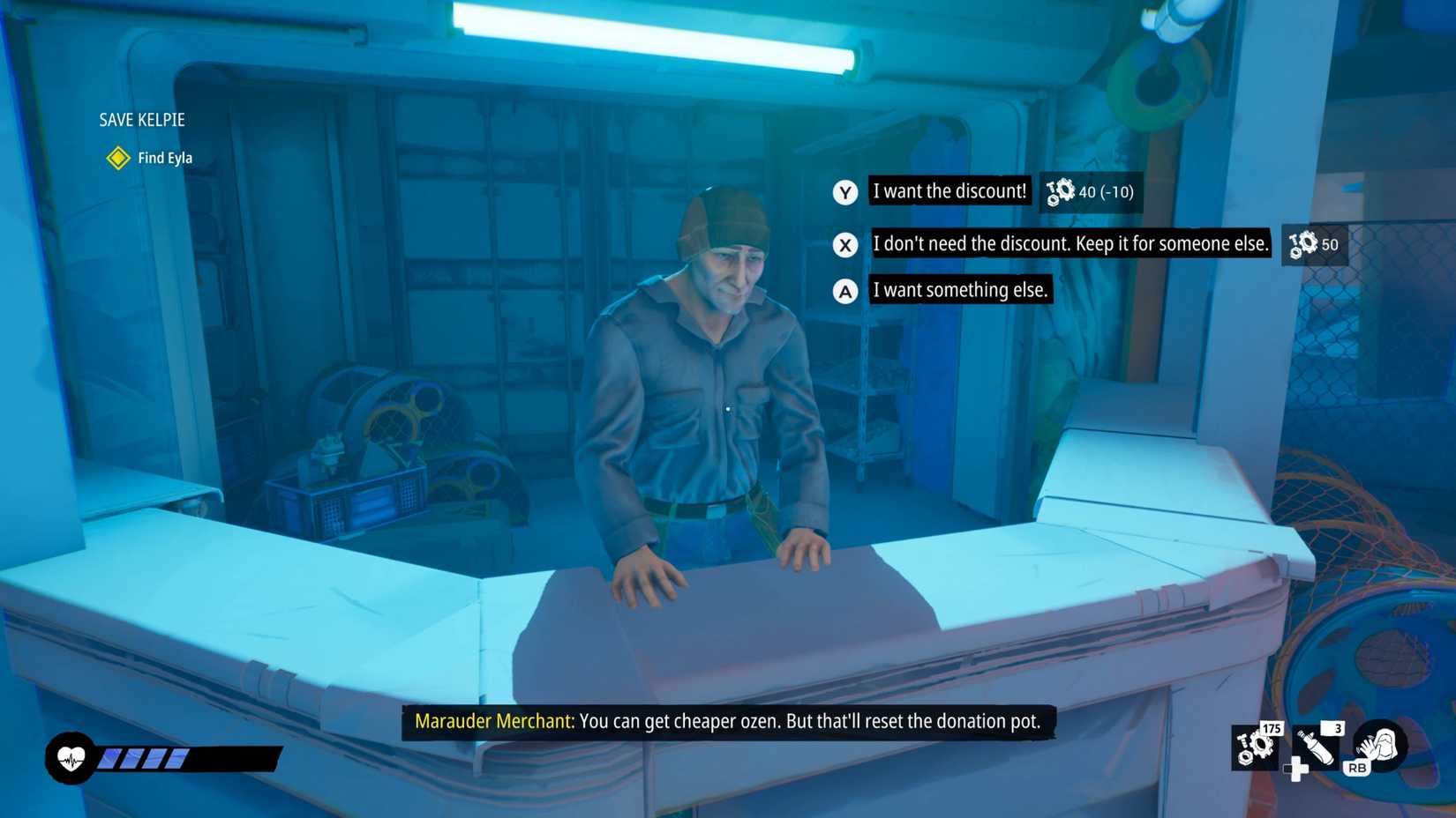 A player visits a shop in Tides of Tomorrow.