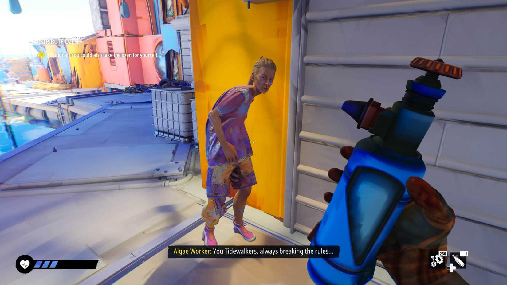 A player holds a bottle of ozen in Tides of Tomorrow.