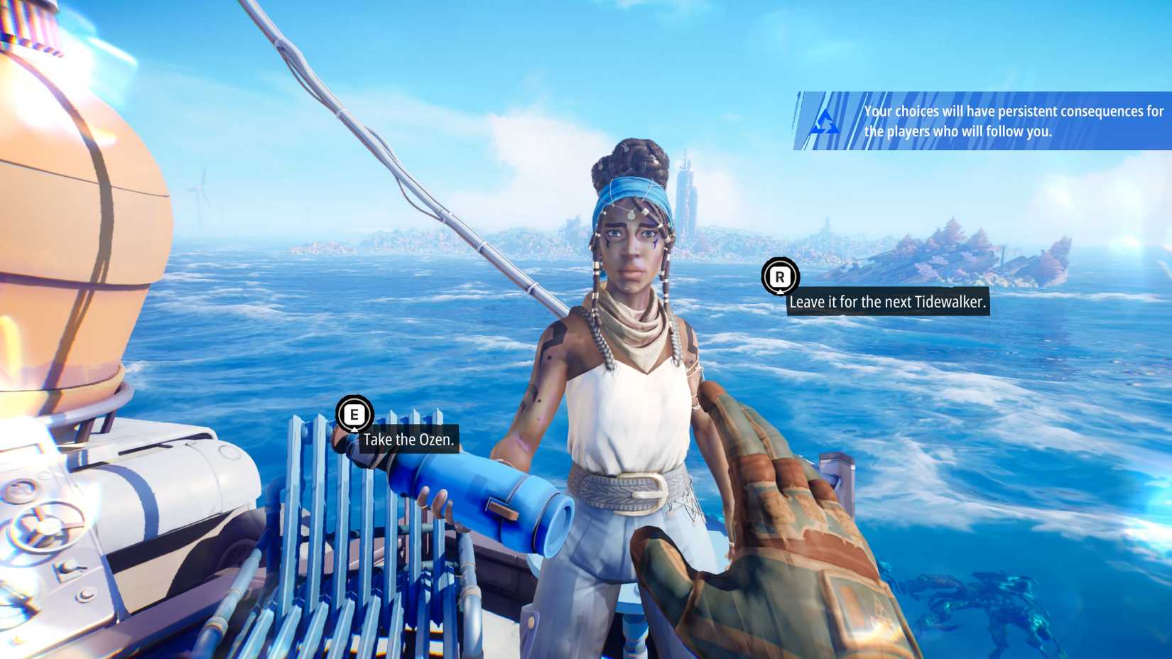 Nahe offers a bottle of ozen in Tides of Tomorrow.