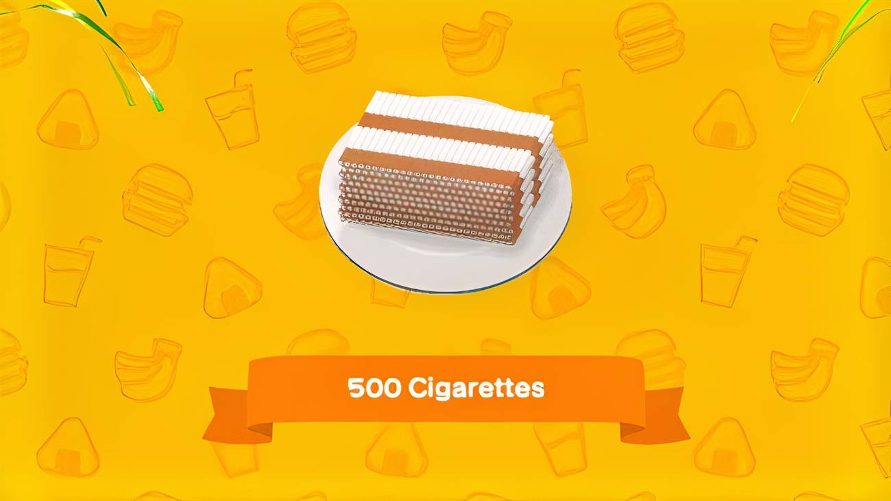 500 cigarettes sit on a plate in Tomodachi Life: Living the Dream.