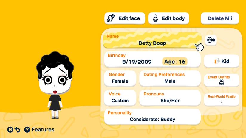 A Betty Boop Mii appears in Tomodachi Life: Living the Dream.