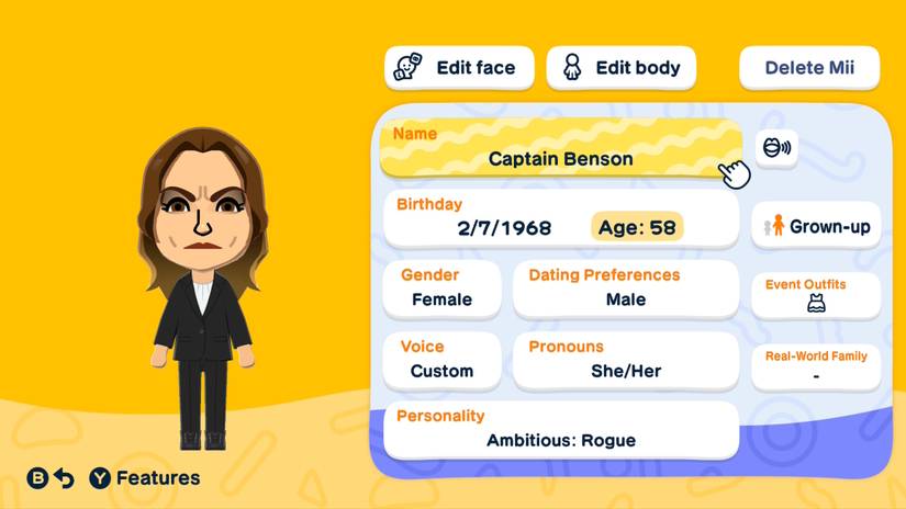 An Olivia Benson Mii appears in Tomodachi Life: Living the Dream.