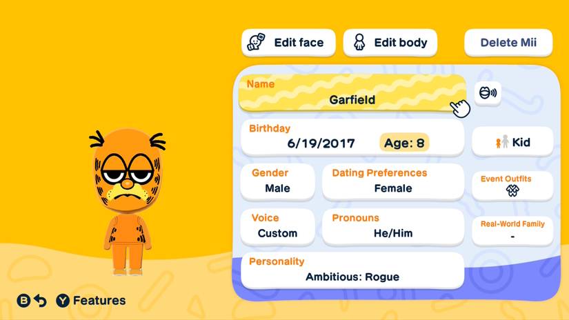 A Garfield Mii appears in Tomodachi Life: Living the Dream.