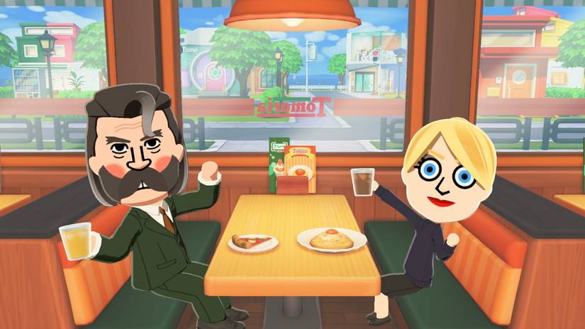 Miis hang out at a restaurant in Tomodachi Life: Living the Dream.