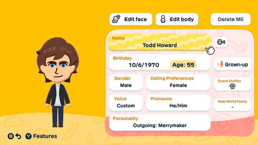 A Todd Howard Mii appears in Tomodachi Life: Living the Dream.