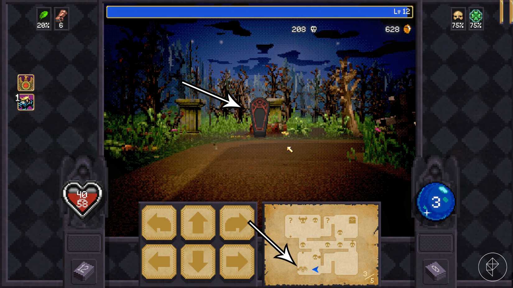 A character coffin in Vampire Crawlers.