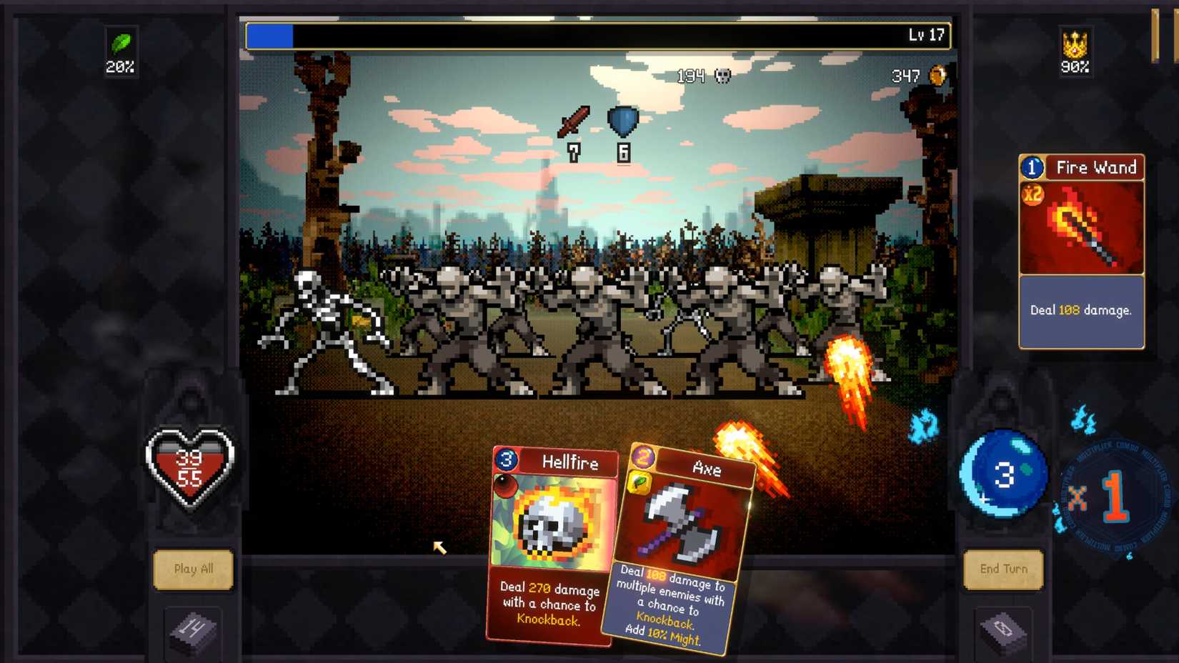 A player has run out of mana in Vampire Crawlers.