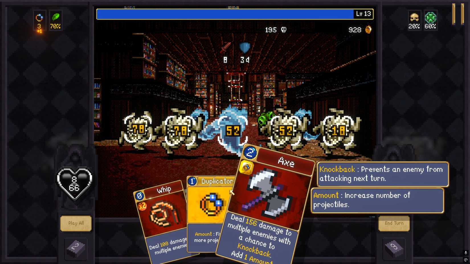 A player has the right cards to make a combo in Vampire Crawlers.