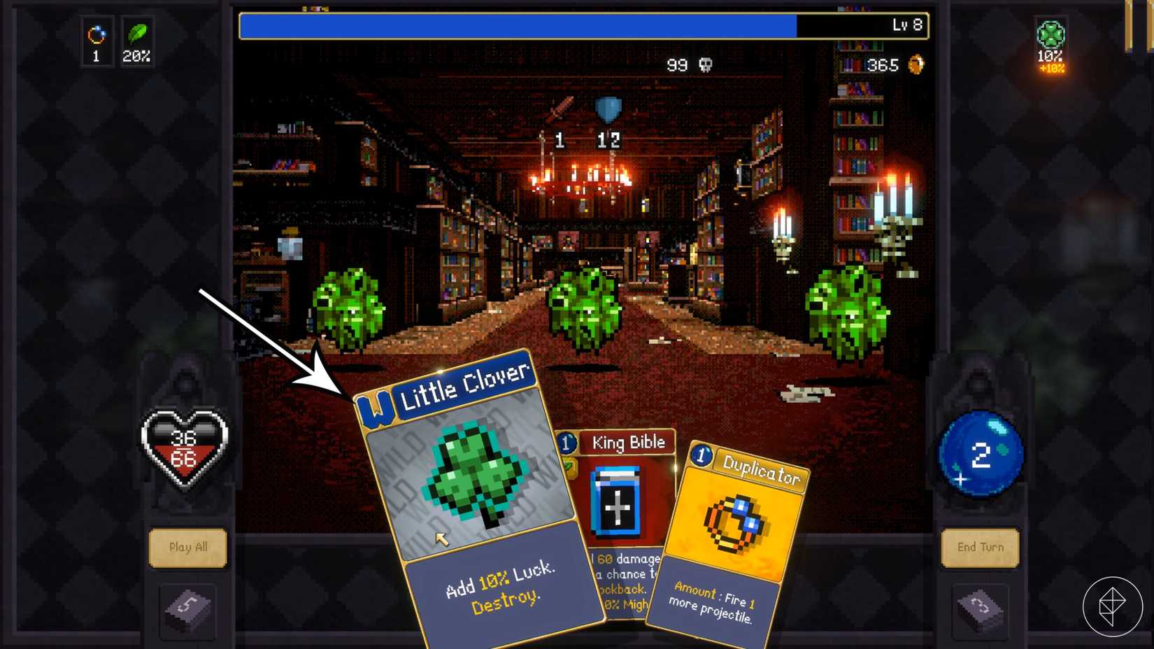 Una flecha apunta a un comodín en Vampire Crawlers.