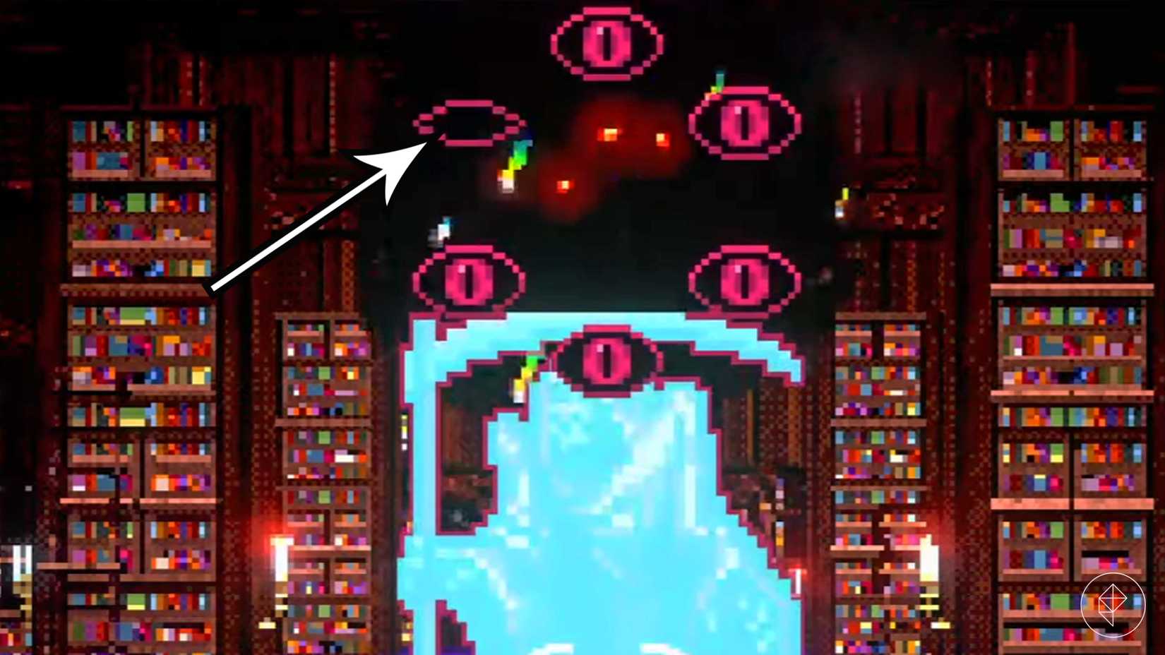 An arrow points to the Red Death boss's attack cycle in Vampire Crawlers.