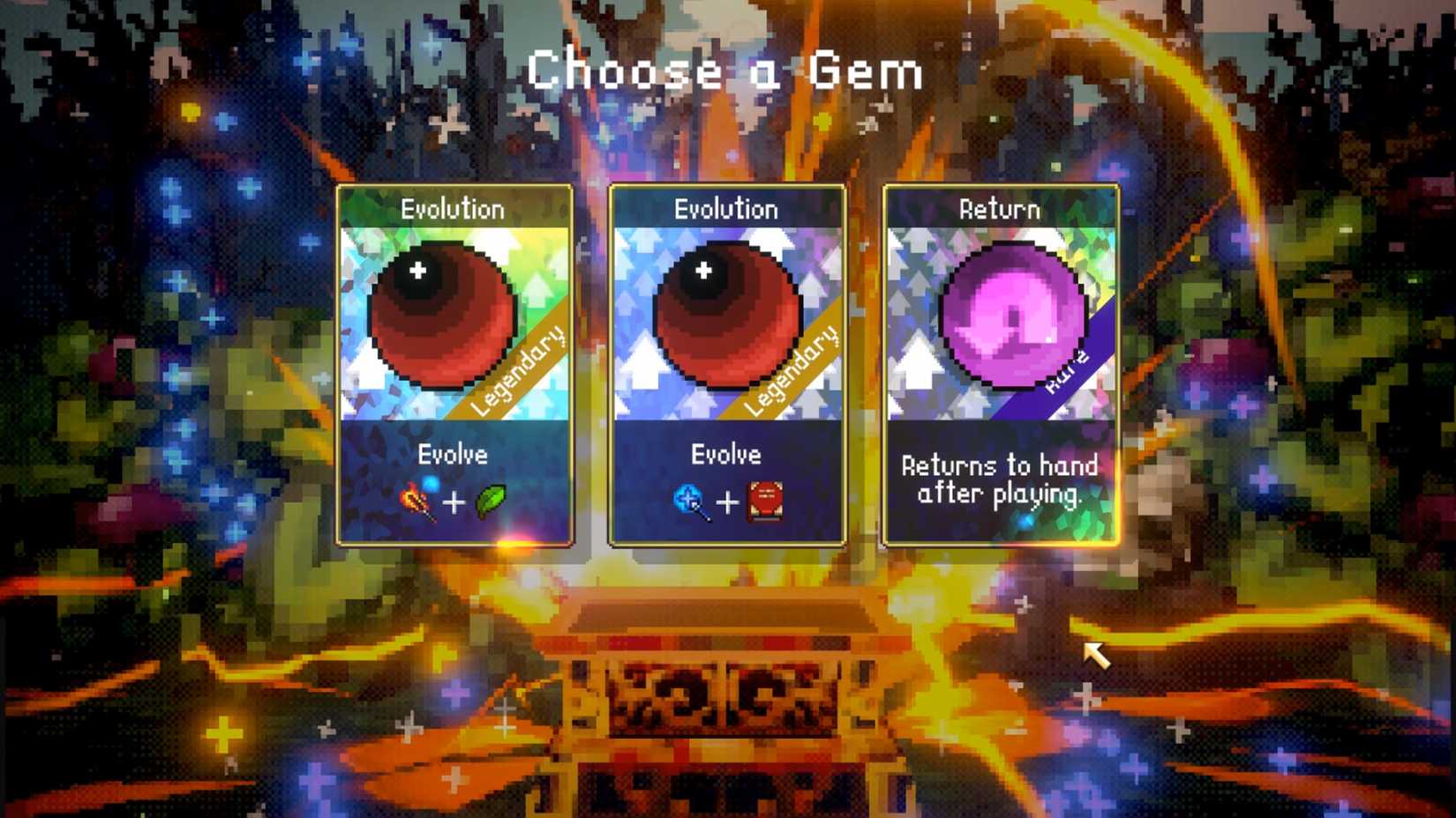 A player finds two evolution gems inside a treasure chest in Vampire Crawlers.