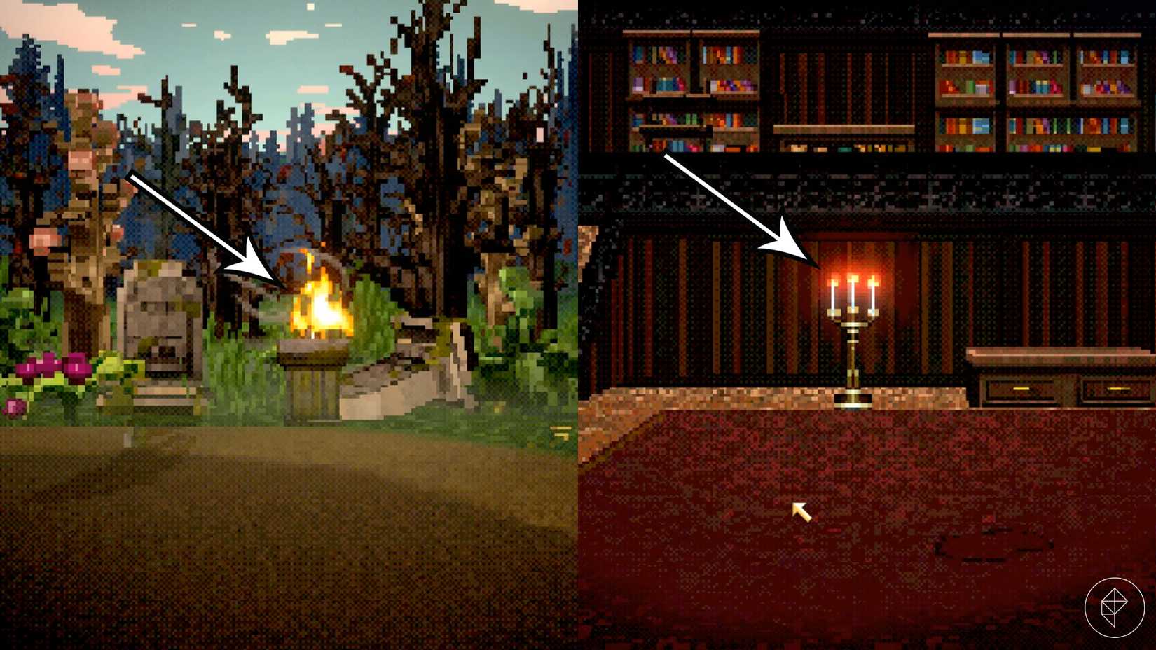 Two types of torches that may contain healing items in Vampire Crawlers.