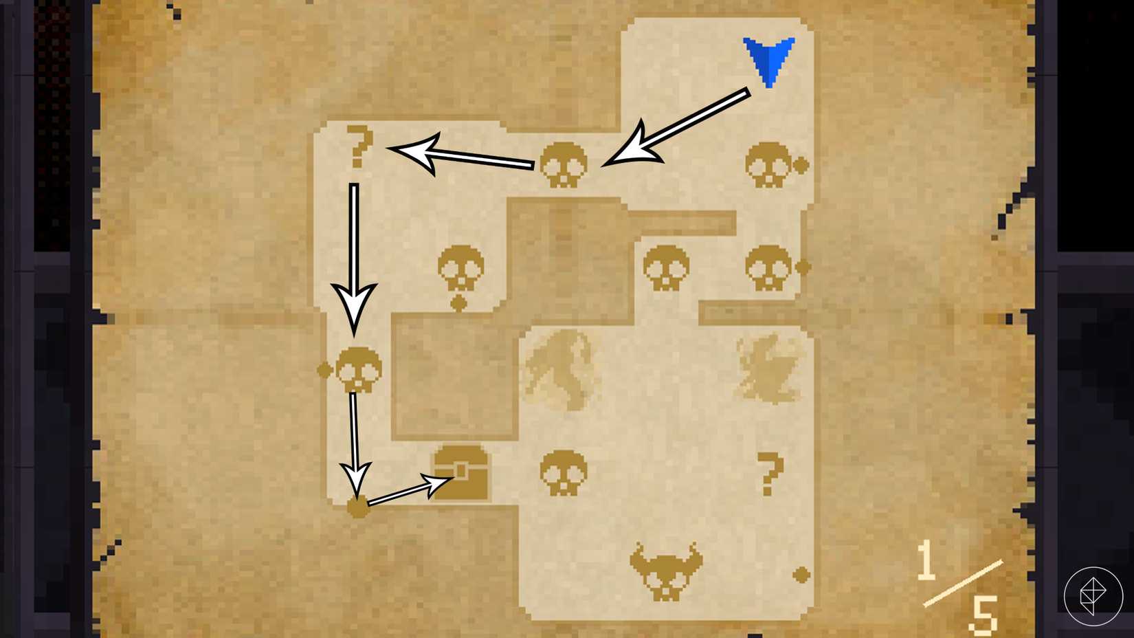 A recommended dungeon route in Vampire Crawlers.