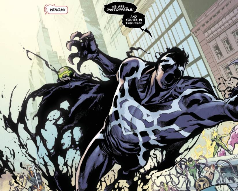 Superman covered in the black, gooey Venom symbiote