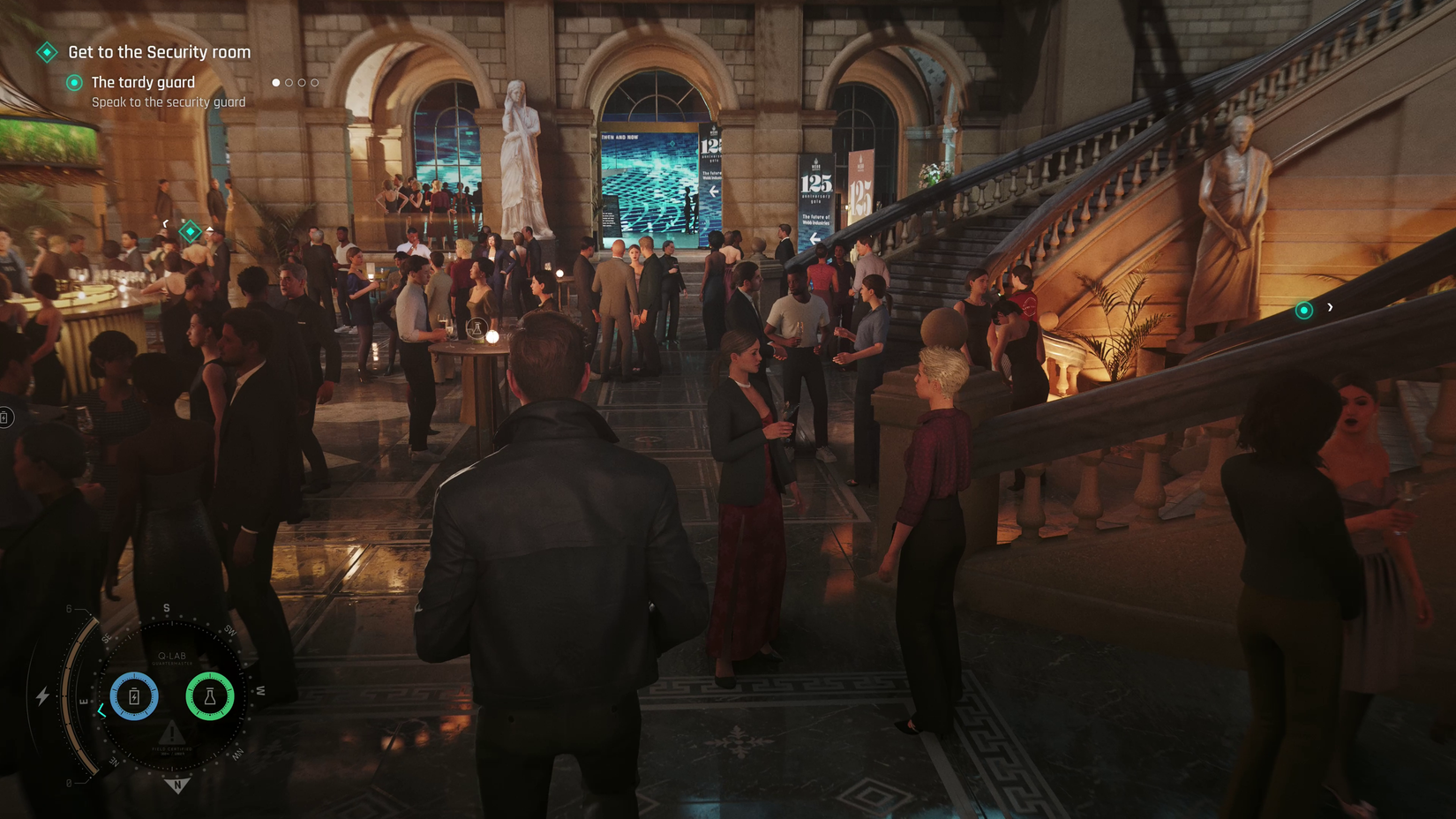 James Bond walks into a crowded fancy gala