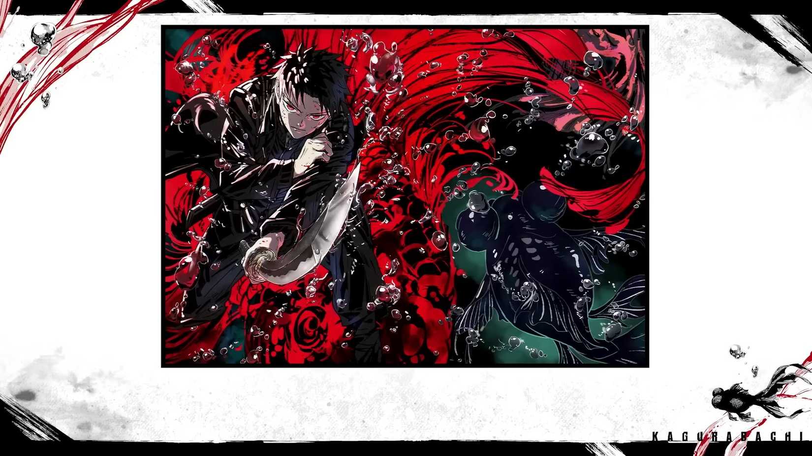 Teaser visual of Kagurabachi with Chihiro front and center with some goldfish around him