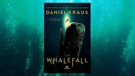 whalefall book cover with a whale eating a diver