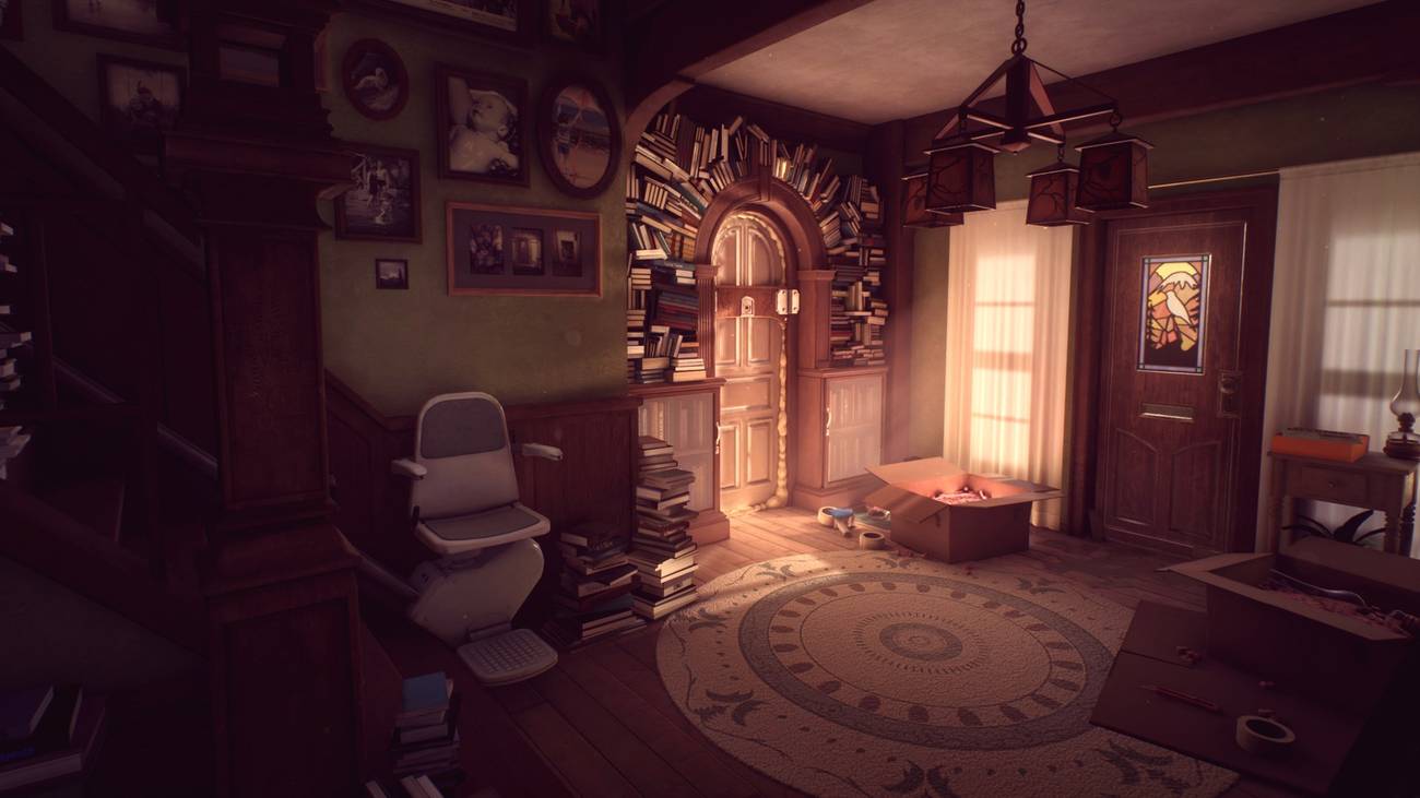 Sunlight peeks between curtains in the house from What Remains of Edith Finch