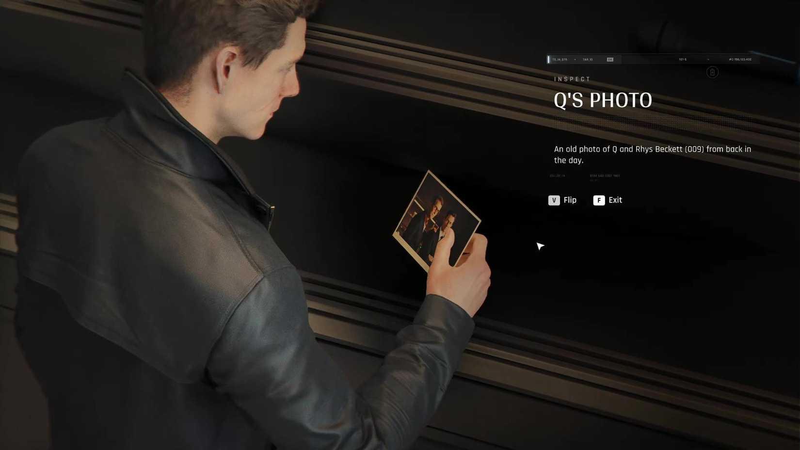 James Bond inspecting the "Q's photo" collectible.