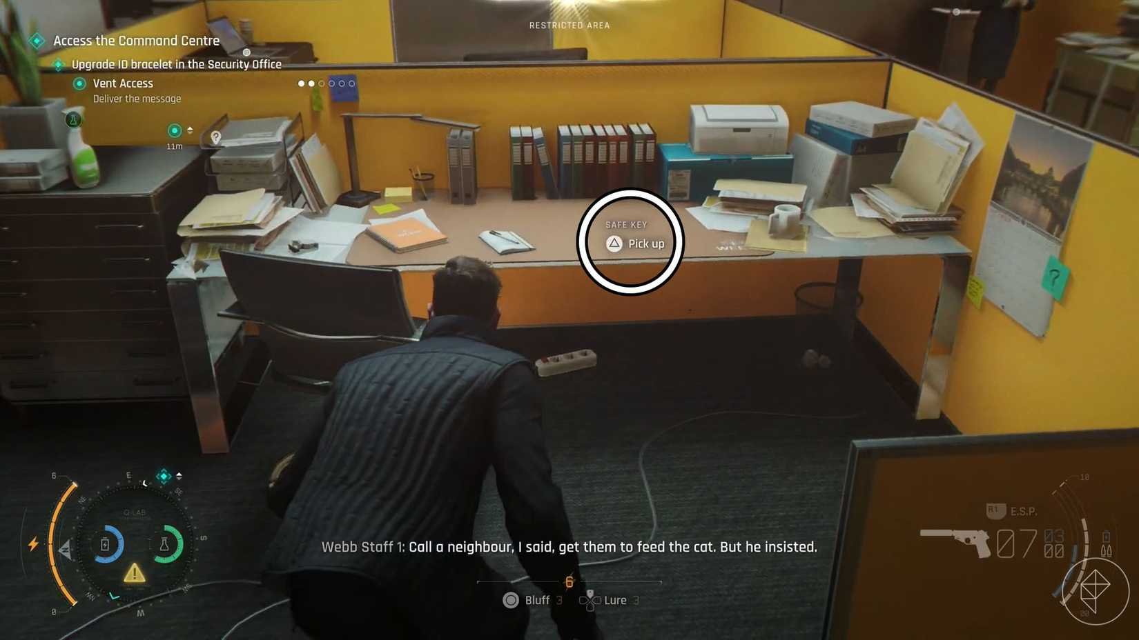 A 007 First Light screenshot showing where you can find the safe key in chapter 15