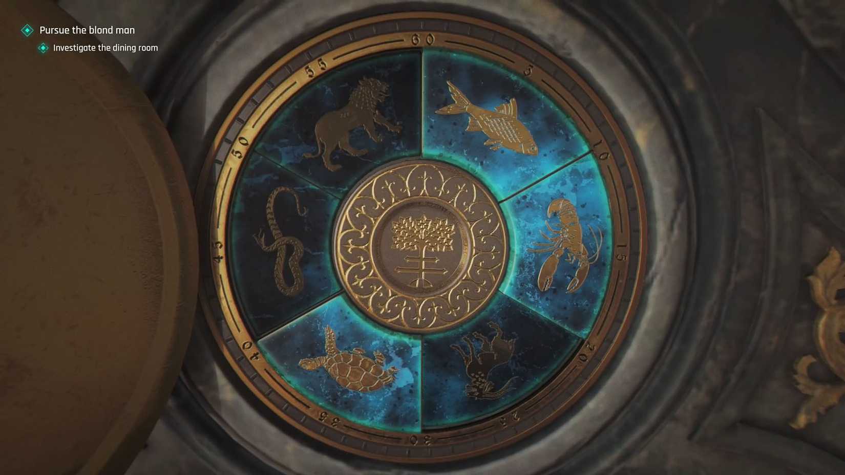 A 007 First Light screenshot showing the fireplace puzzle solution 