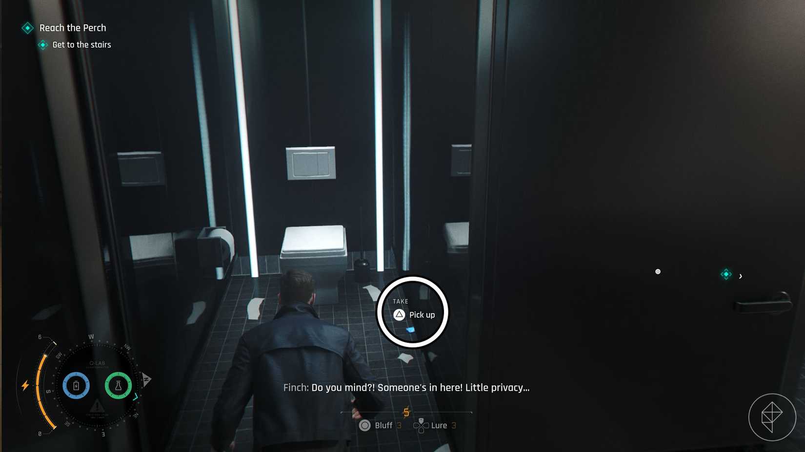 A 007 First Light screenshot showing where to find the executive keycard in Webb Industries