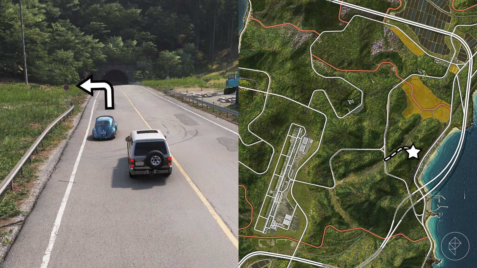 The location of the Lamborghini Diablo SV barn find marked on the Forza Horizon 6 map with a star.