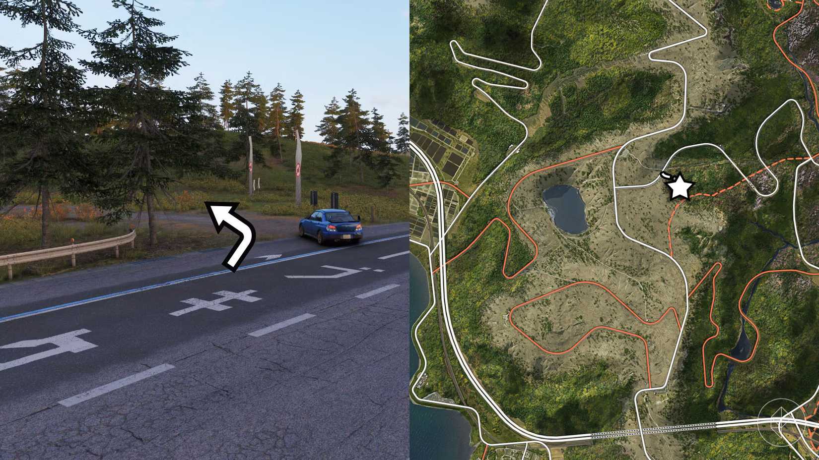 The location of the Nissan R390 (GT1) barn find marked on the map in Forza Horizon 6.