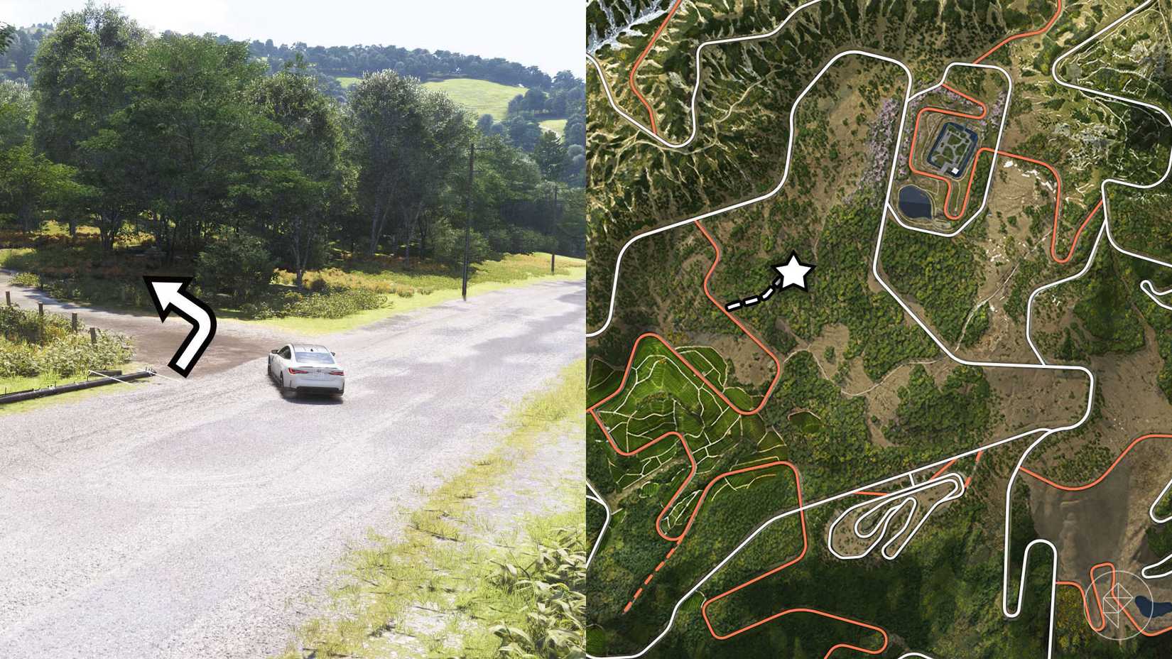The location of the Mazda #55 Mazda 787B barn find marked on the Forza Horizon 6 map with a star.