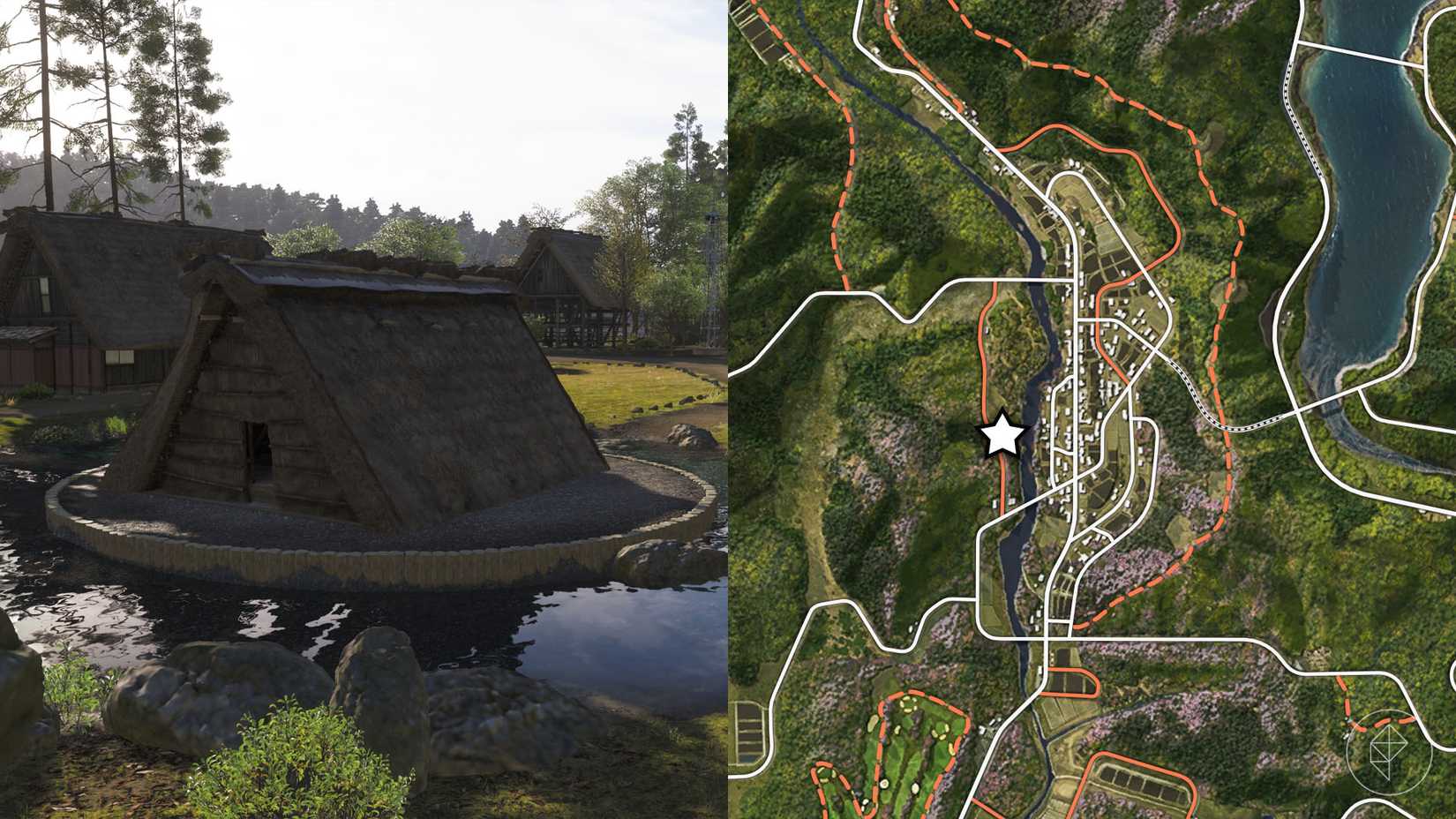 A farmhouse sitting atop an island floating in a river in Forza Horizon 6.
