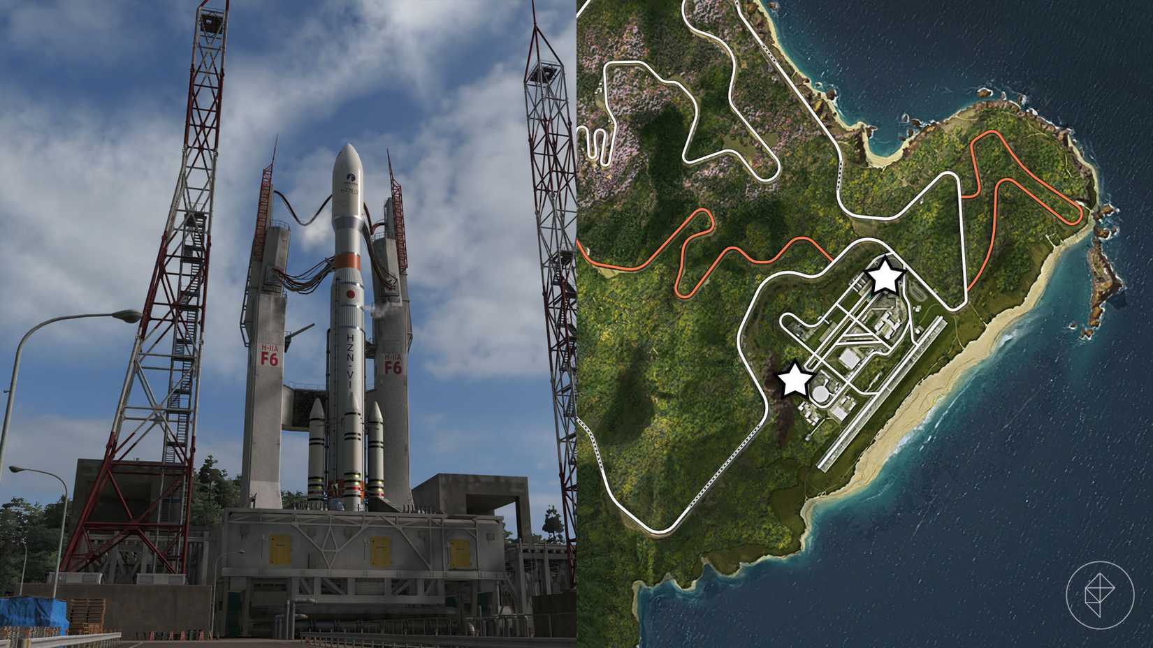 A space rocket on a platform in Forza Horizon 6.