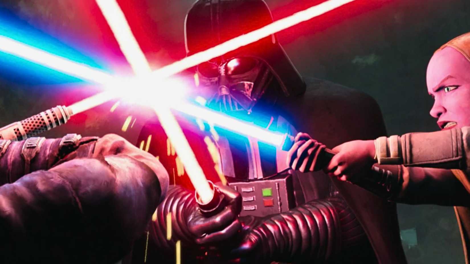 Darth Maul, Devon Izara and Vader clash