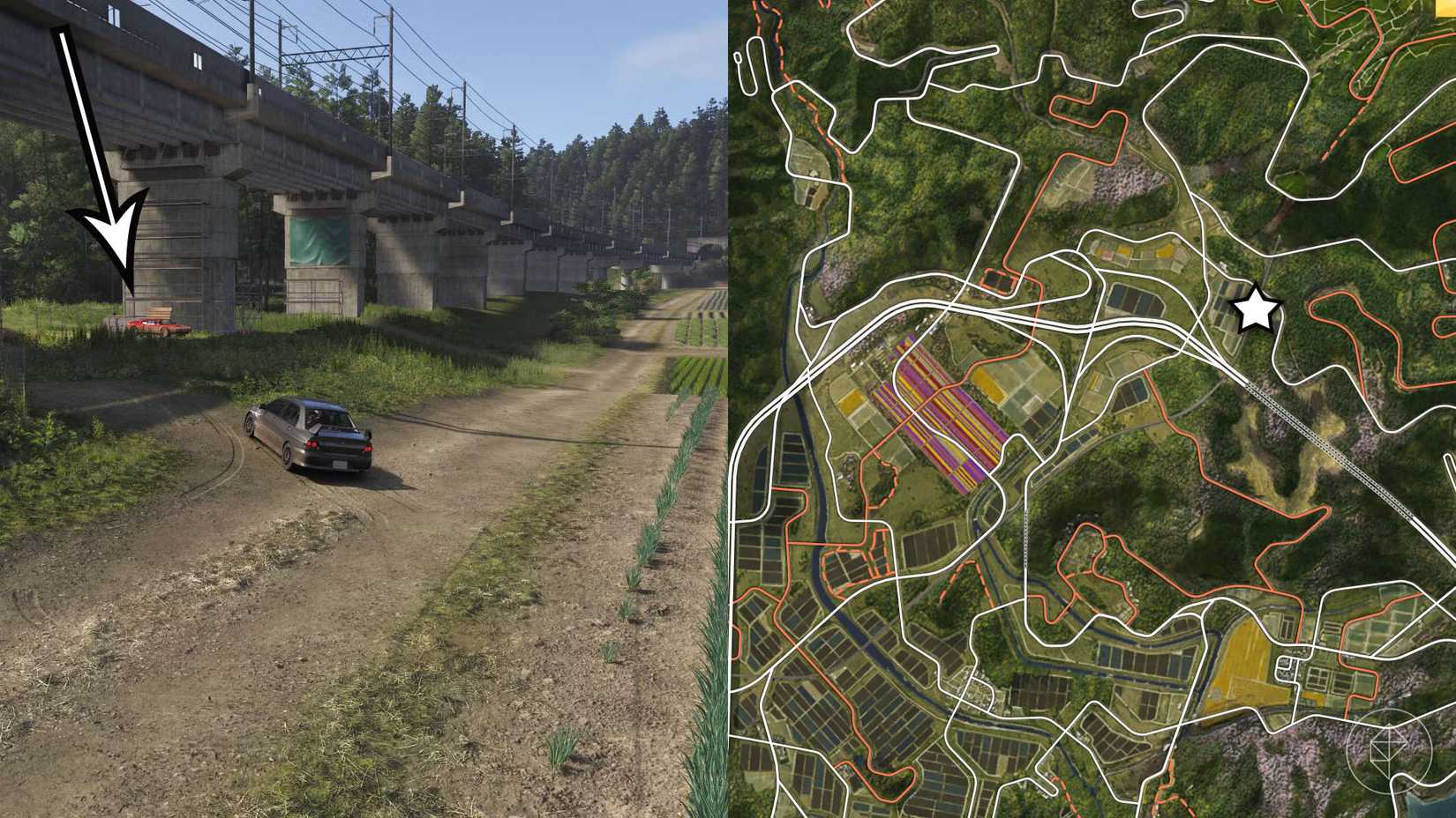 La ubicación del tesoro BMW M1 marcada en el mapa de Forza Horizon 6 con una estrella.