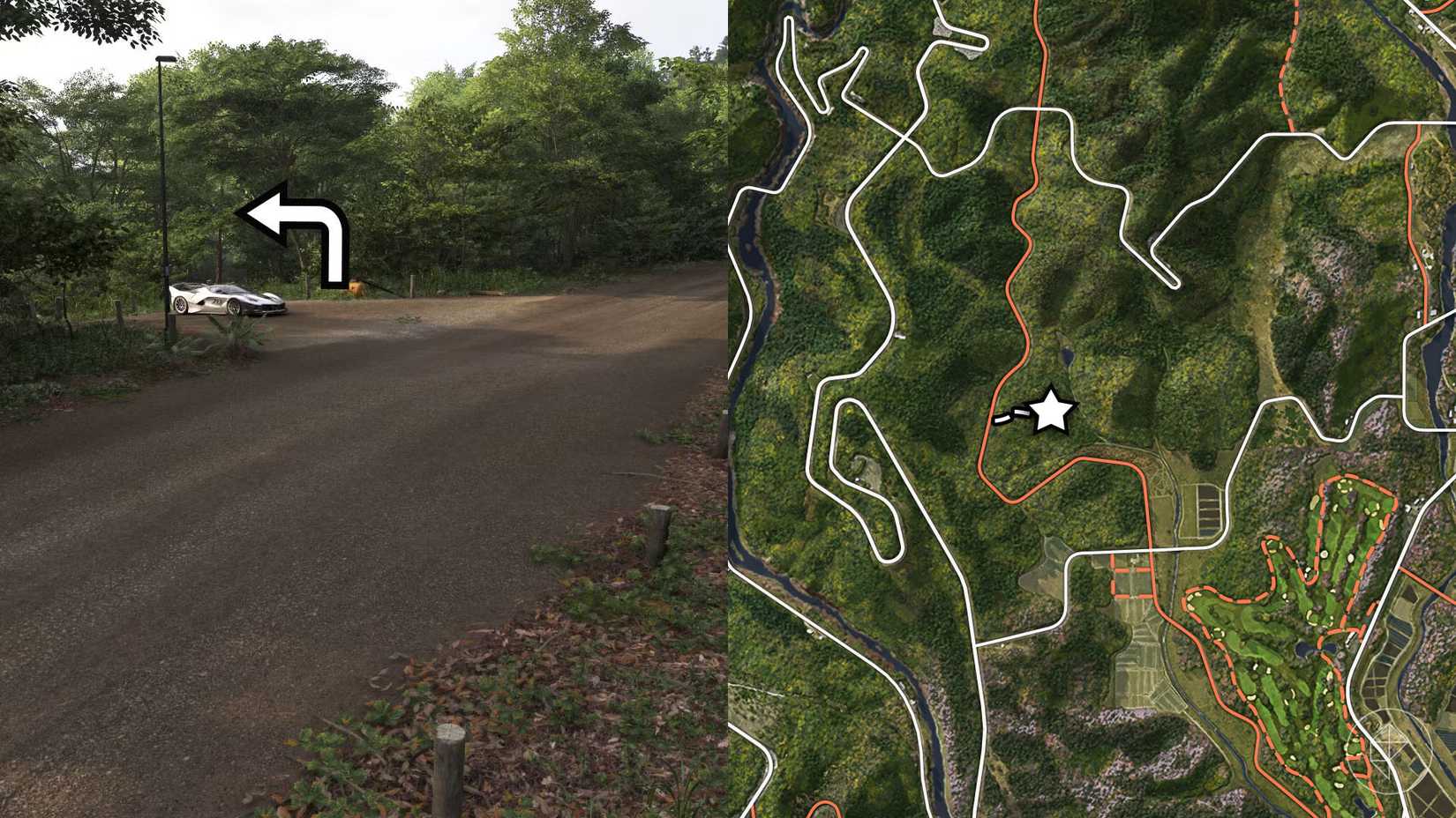 The location of the Nissan PAO barn find marked on the Forza Horizon 6 map with a star.