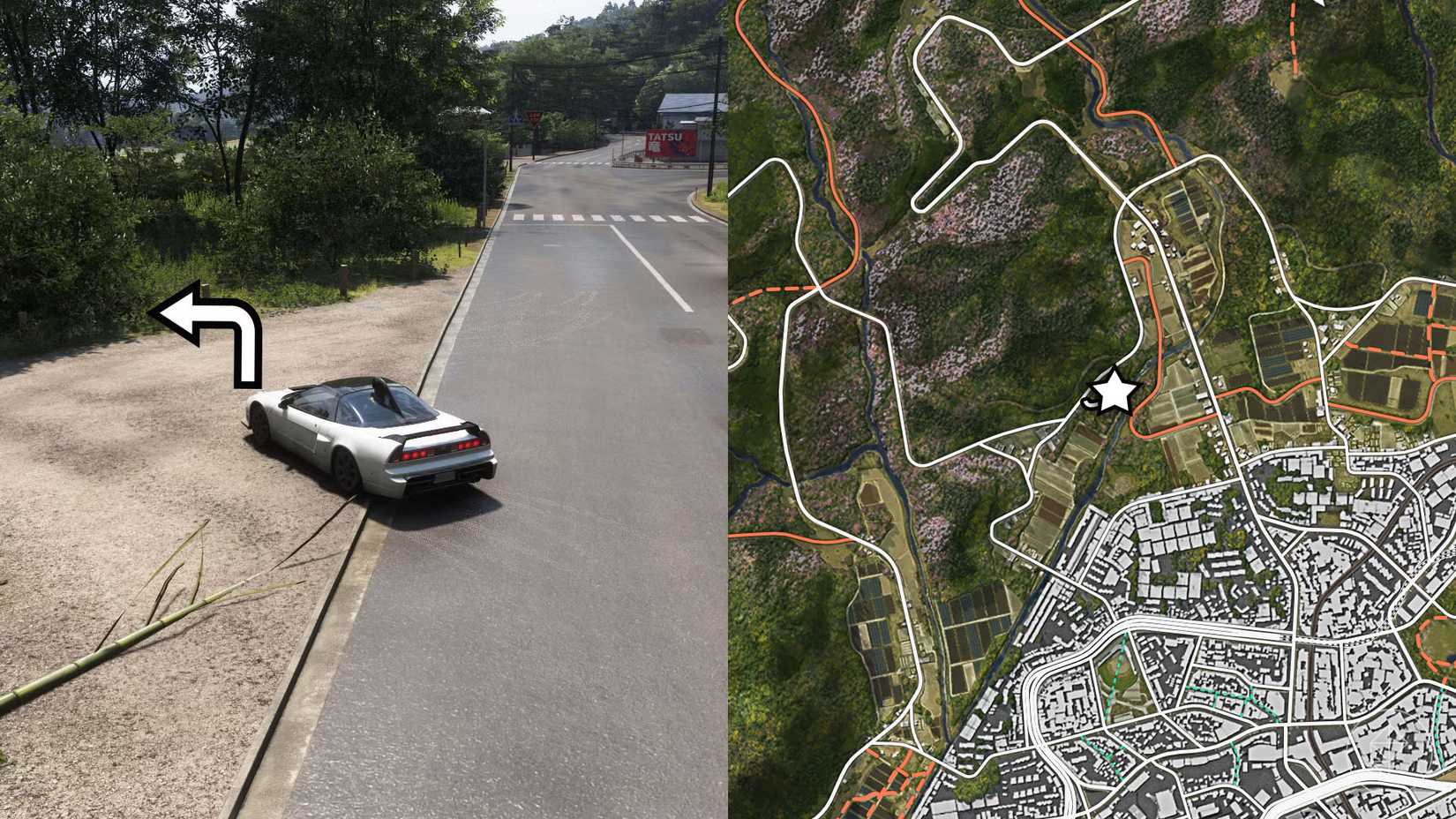 The location of the Porsche 911 Turbo 3.3 marked on the Forza Horizon 6 map with a star.