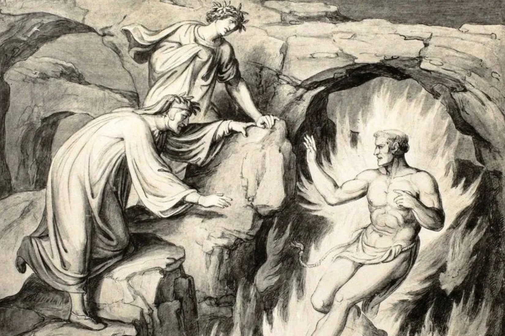Dante and Virgil with Ulysses - Artist Unknown, 19th century