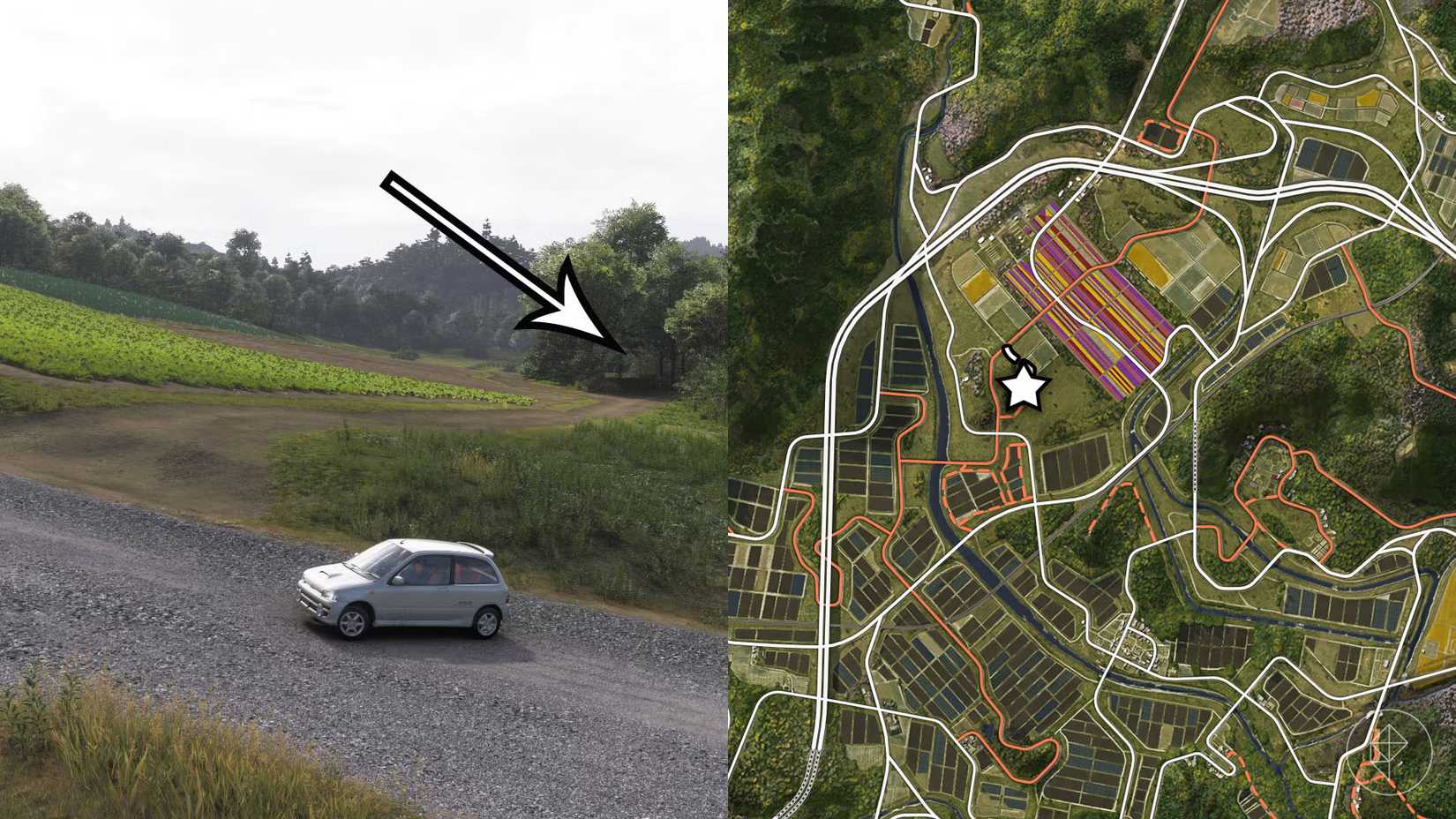 The location of the Lincoln Continental barn find marked on the map of Forza Horizon 6.
