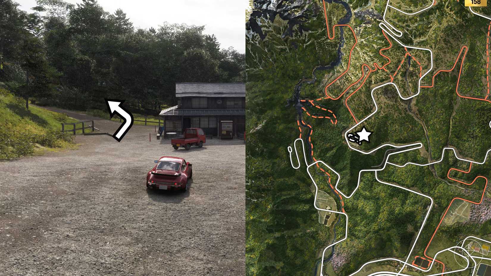 Location of the Nissan #23 Pennzoil Skyline GT-R barn find marked on the Forza Horizon 6 map with a star.