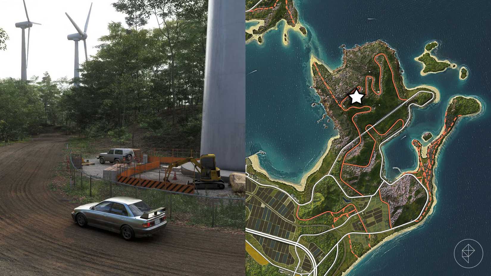 La ubicación del auto del tesoro Safari Turbo marcado en el mapa de Forza Horizon 6 con una estrella.