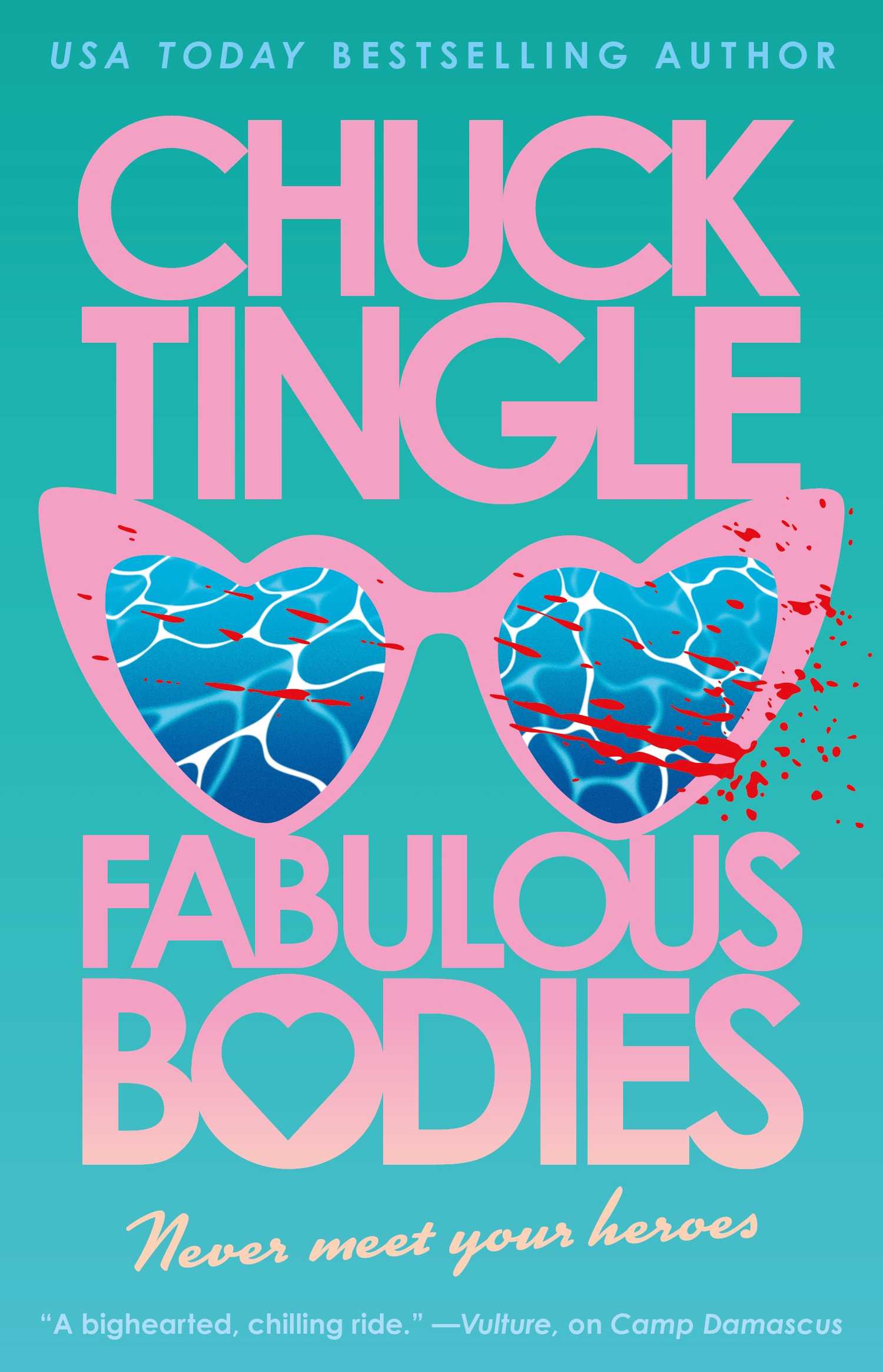 A blue book cover displays cracked heart-shaped sunglasses 