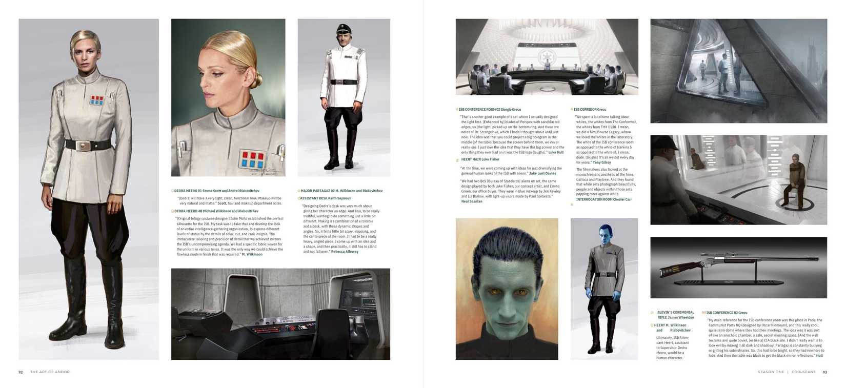 An image of The Art of Star Wars Andor, exclusively shared with Polygon. It depicts concept art of Dedra Meero, as well as Avril Heert as a Chiss alien.