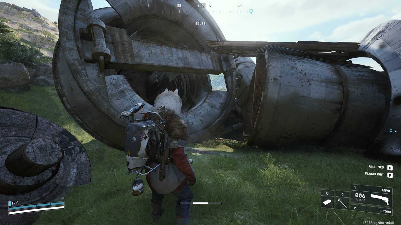 The player in Arc Raiders standing next to a Harvester.