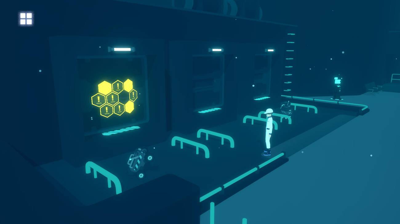 An engineer stands in front of a screen in D-Topia.