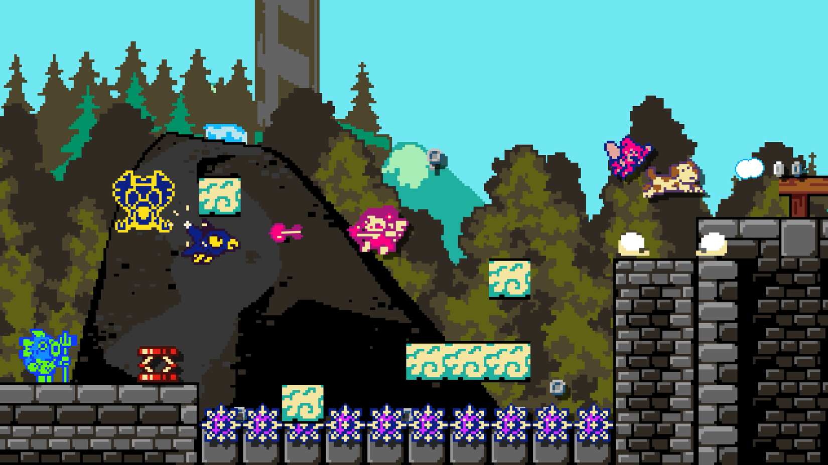 A character jumps over a spike pit in Dark Scrolls.