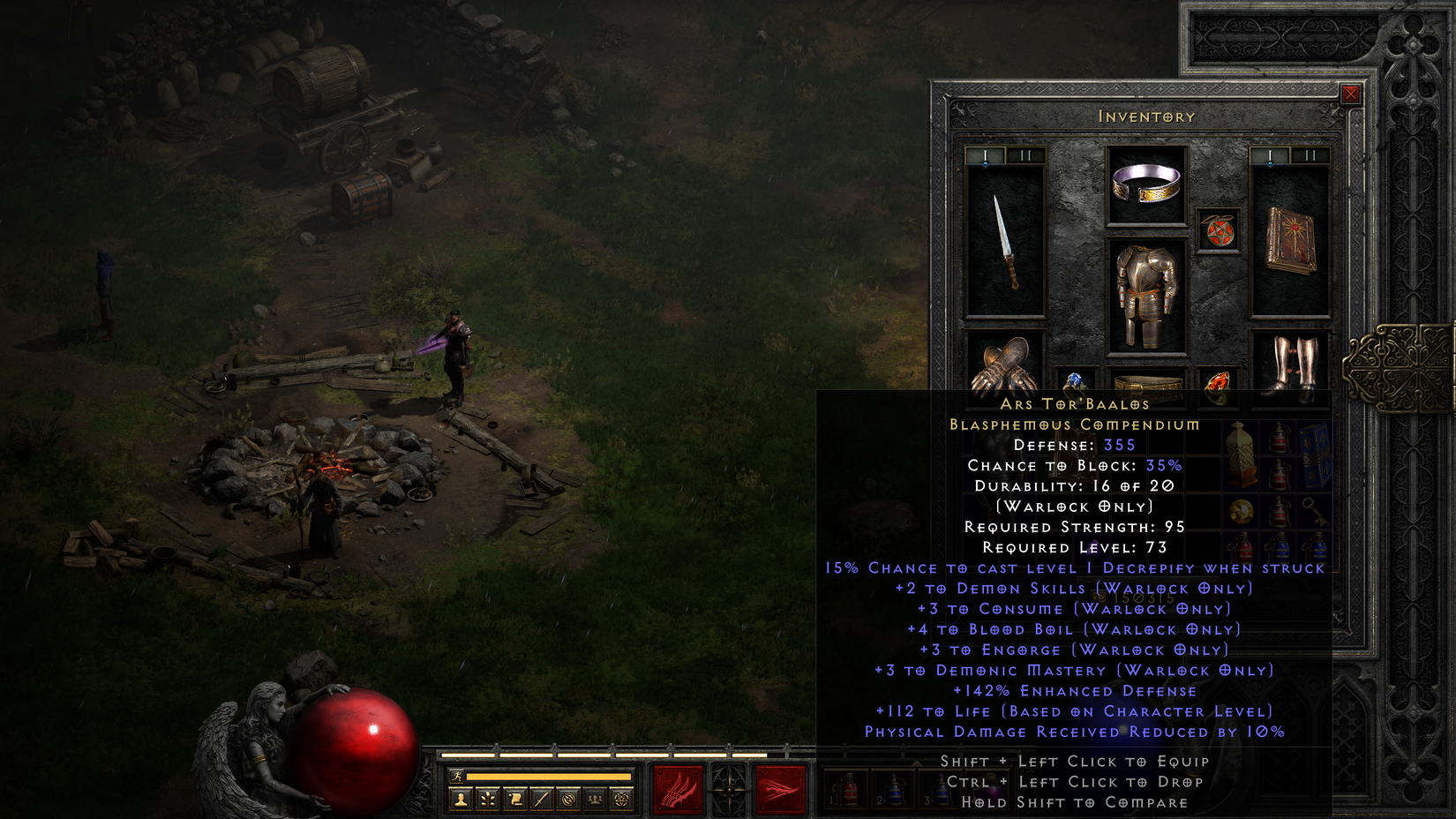 Stats screen for the Ars Tor'Baalos Blasphemous Compendium