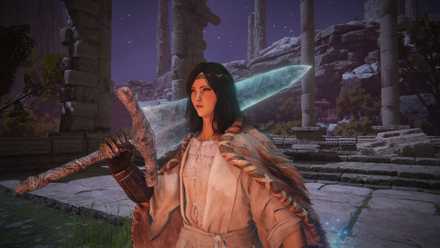 A tarnished holds a Moonlight Greatsword in a screenshot from Elden Ring