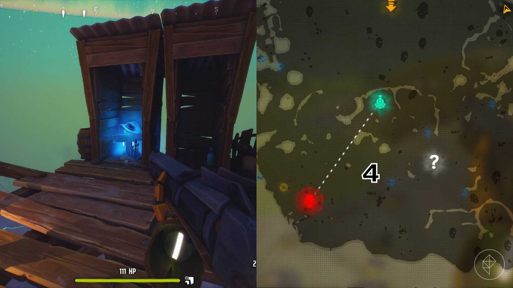 The right-hand side of the image shows the location of the numbered grave on the Area 41 map in Far Far West while the left-hand side shows the player standing in front of that grave in-game.