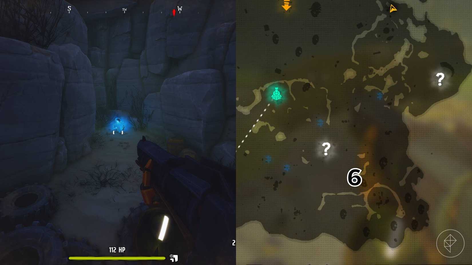 The right-hand side of the image shows the location of the numbered grave on the Area 41 map in Far Far West while the left-hand side shows the player standing in front of that grave in-game.