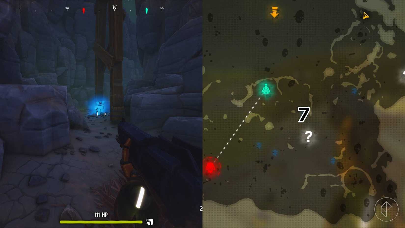 The right-hand side of the image shows the location of the numbered grave on the Area 41 map in Far Far West while the left-hand side shows the player standing in front of that grave in-game.